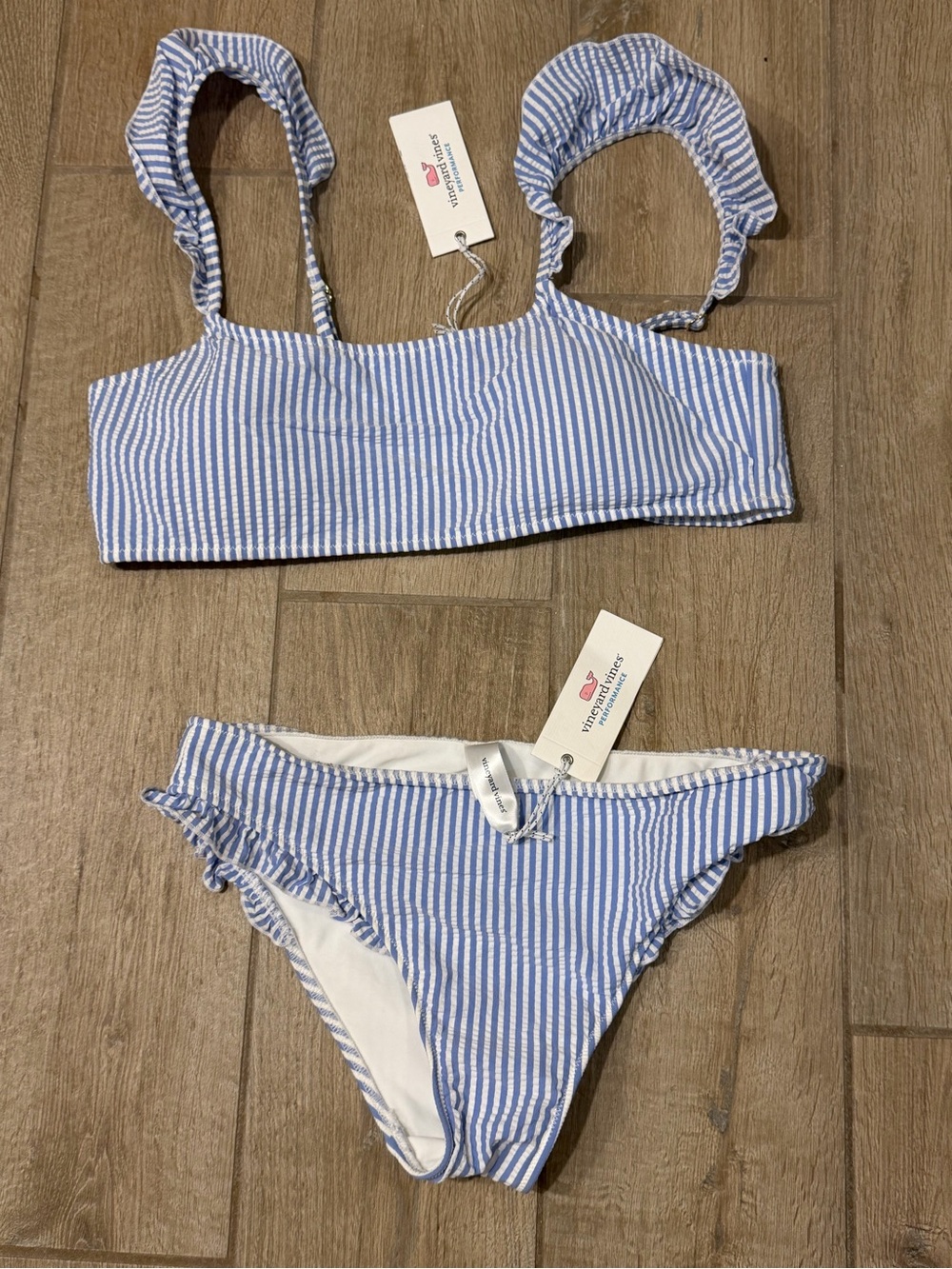 Vineyard Vines Blue and White Striped Seersucker Two-Piece Swim Set